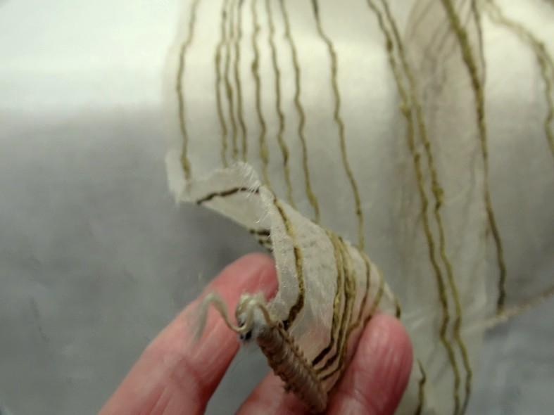 Organza plombe nacre kaki moyen chaud fines raies velours chenille 4