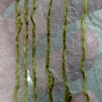 Organza plombe nacre kaki moyen chaud fines raies velours chenille 5 