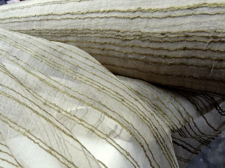 Organza plombe nacre kaki moyen chaud fines raies velours chenille 7