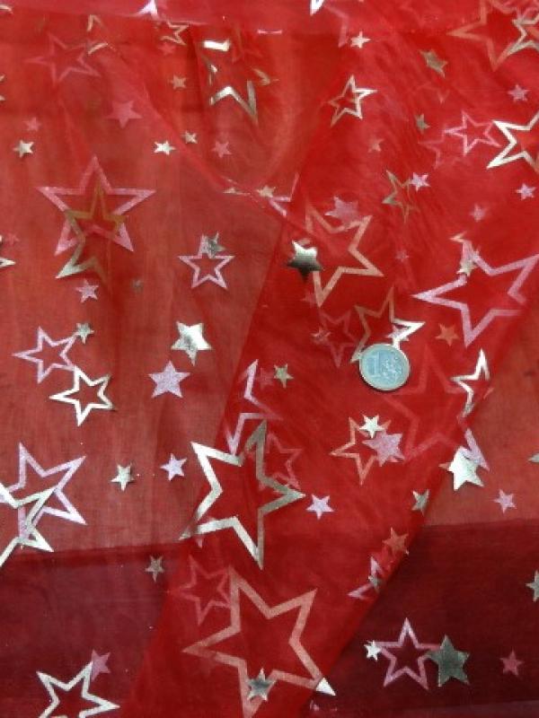 Organza rouge etoiles 5 branches 2 