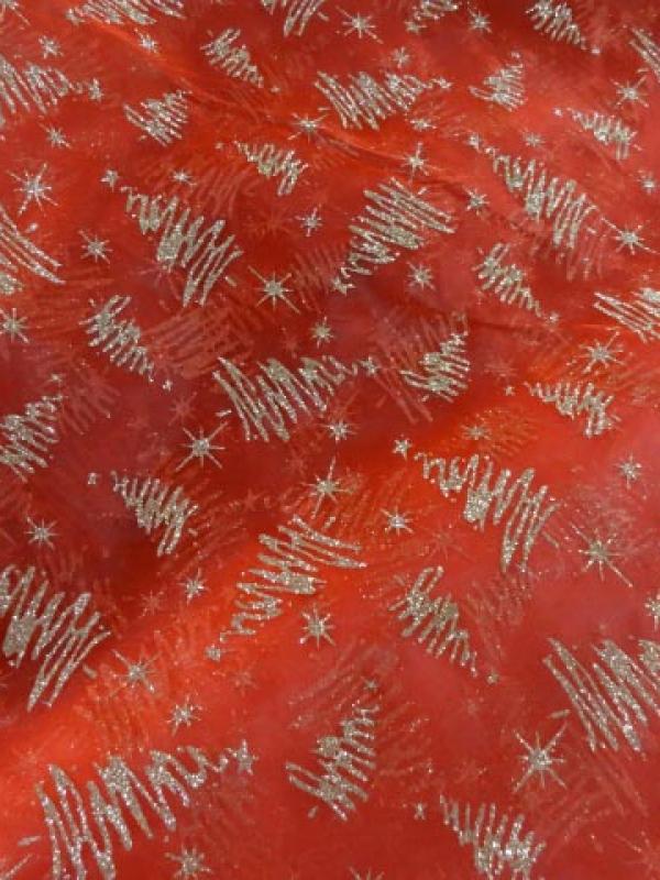 Organza rouge sapin étoilé doré