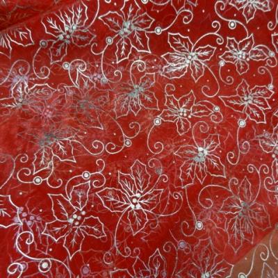 Organza rouge feuilles de houx 2 