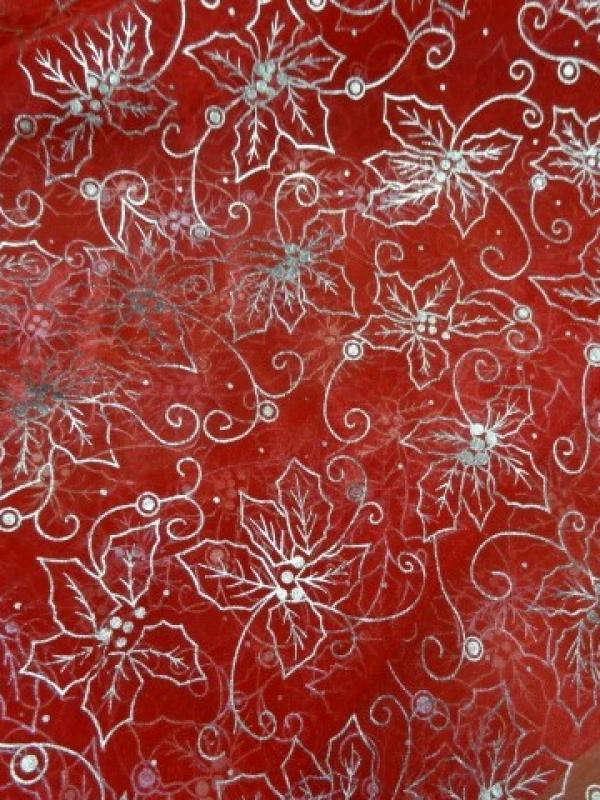 Organza rouge feuilles de houx 2 