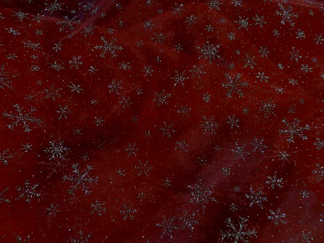 Organza rouge profond flocons paillettes or 3