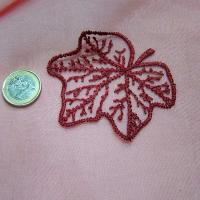 Organza rouge turc nacre brode feuillage ton sur ton 1 