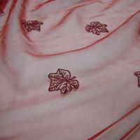 Organza rouge turc nacre brode feuillage ton sur ton 4 