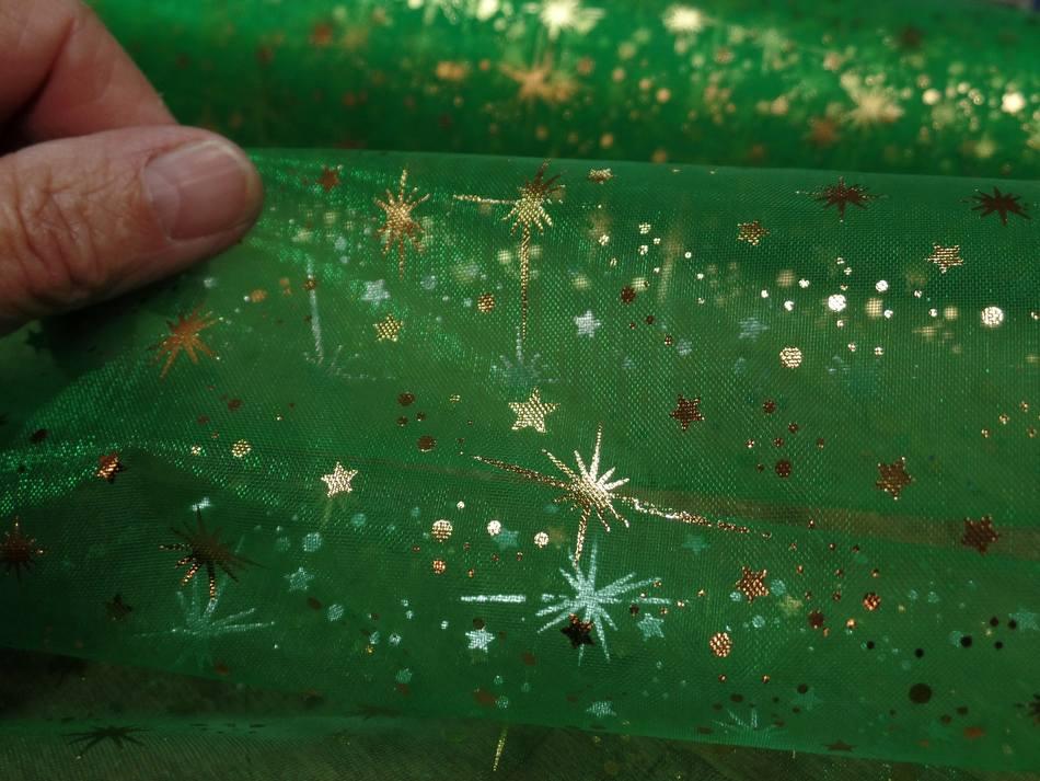 Organza vert etoiles scintillantes or et gris metal2