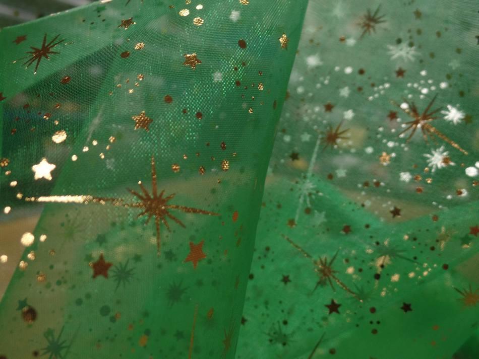 Organza vert etoiles scintillantes or et gris metal3