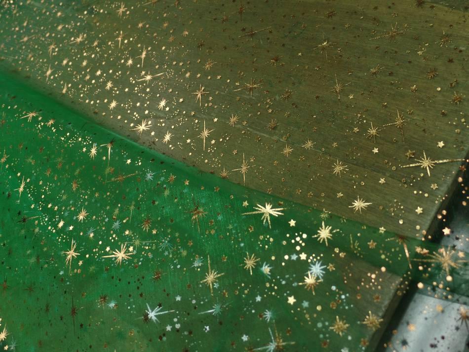 Organza vert etoiles scintillantes or et gris metal4