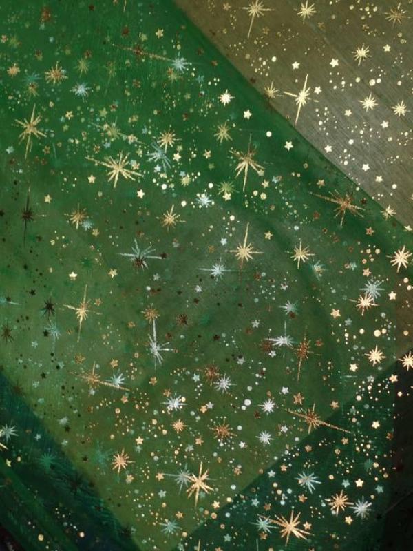 Organza vert Etoiles scintillantes or et gris métal