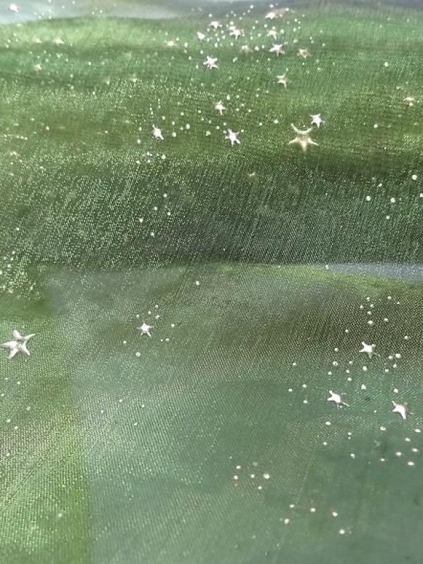 Organza vert olive etoiles relief en applique 4 