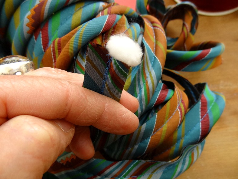 Passepoil satin raye bleu canard ocre 3