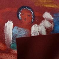 Piece patchwork en suedine bordeaux peint a la main 