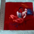 Piece patchwork en suedine bordeaux peint a la main 1 