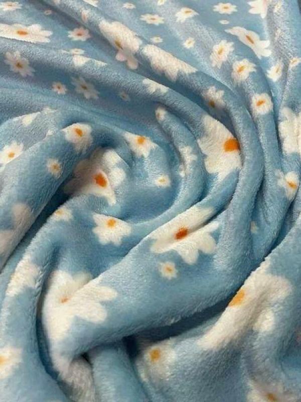 Polaire doudou bleu ciel motif marguerites 2 