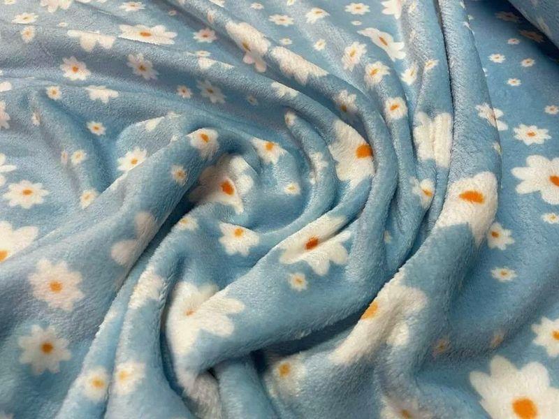 Polaire doudou bleu ciel motif marguerites 2