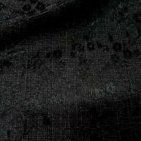 Polyester coton noir chambray fleurs satinees 