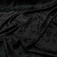 Polyester coton noir chambray fleurs satinees 1 