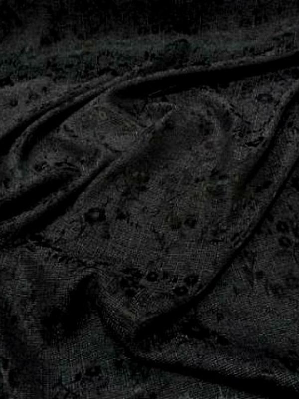 Polyester coton noir chambray fleurs satinees 1 