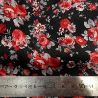 Polyester fin satin fond noir roses rouges 2 