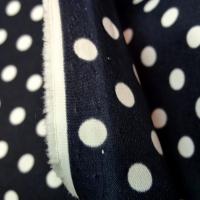 Polyester fin satine bleu encre de chine pois blancs 2