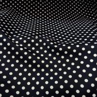 Polyester fin satine bleu encre de chine pois blancs 3 