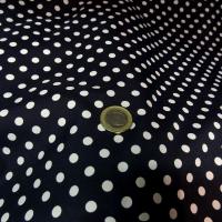 Polyester fin satine bleu encre de chine pois blancs 5 