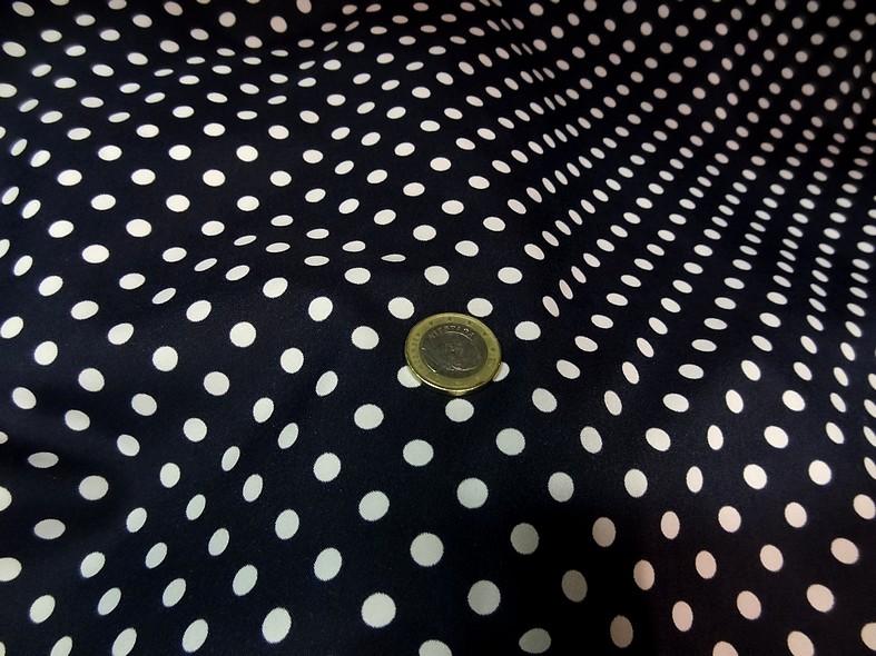 Polyester fin satine bleu encre de chine pois blancs 5