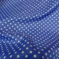 Polyester fin satine bleuet pois blancs 2