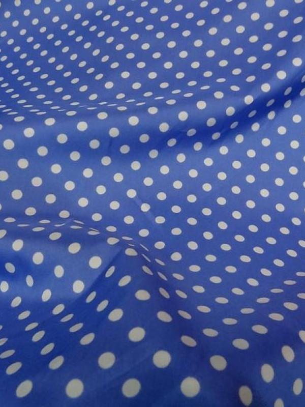Polyester fin satine bleuet pois blancs 2 