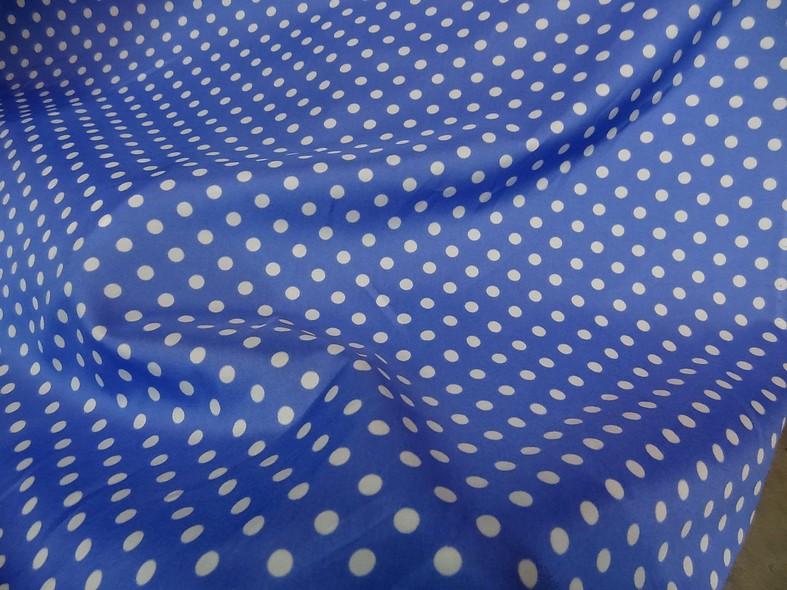 Polyester fin satine bleuet pois blancs 2