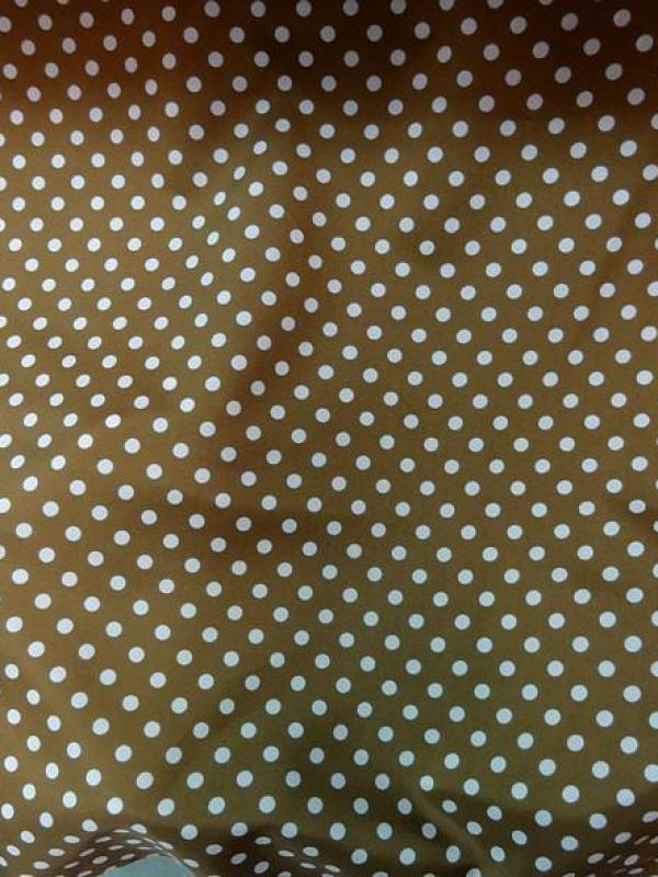Polyester fin satine moka pois blancs 2 