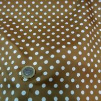Polyester fin satine moka pois blancs 3 