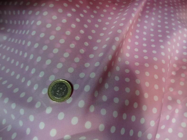 Polyester fin satine rose orchidee pois blancs 3