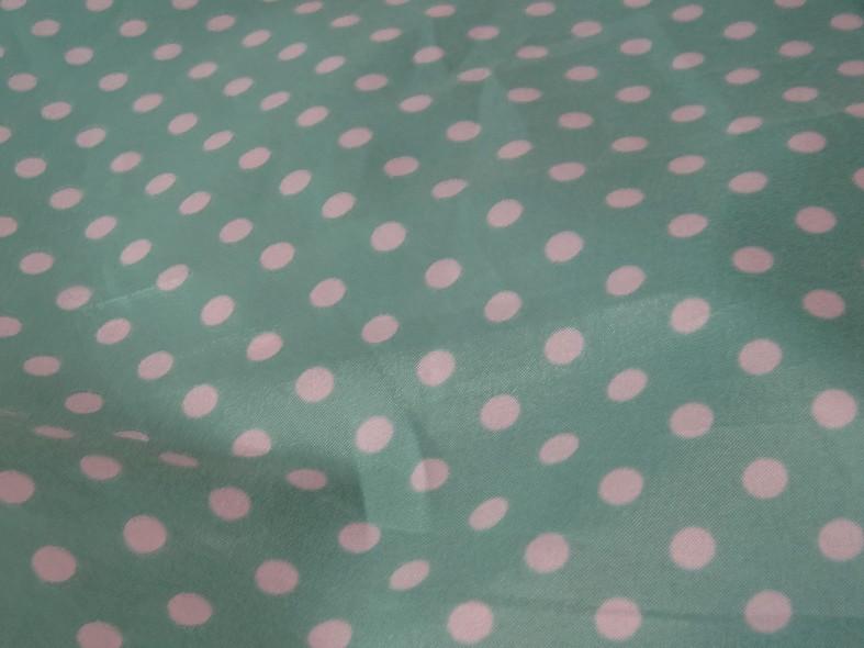 Polyester fin satine vert jade pois blancs 2