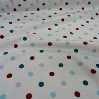 Popeline blanche pois bleu bordeaux parme