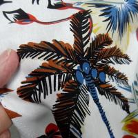 Popeline coton blanc palmiers et feuilles bleu et orange 2