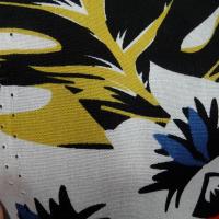 Popeline coton blanc palmiers et feuilles bleu et orange 3