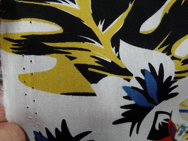 Popeline coton blanc palmiers et feuilles bleu et orange 3