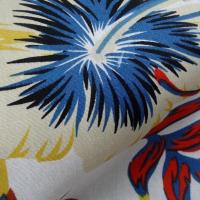 Popeline coton blanc palmiers et feuilles bleu et orange 4 