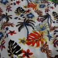 Popeline coton blanc palmiers et feuilles bleu et orange 5