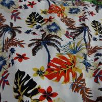 Popeline coton blanc palmiers et feuilles bleu et orange 5