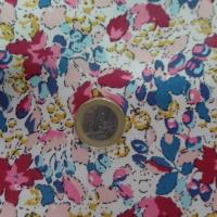 popeline coton blanche imprimé liberty fleurs bordeaux ,bleu ,jaune