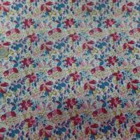popeline coton blanche imprimé liberty fleurs bordeaux ,bleu ,jaune