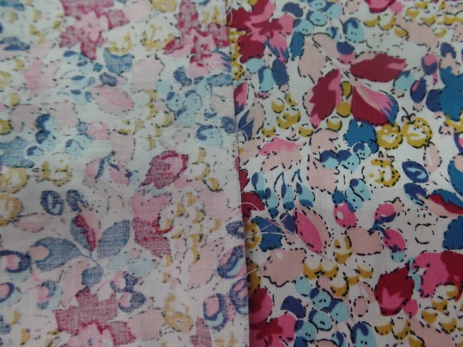 popeline coton blanche imprimé liberty fleurs bordeaux ,bleu ,jaune