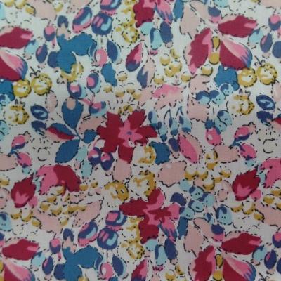 Popeline coton blanche imprime liberty fleurs bordeaux bleu jaune7