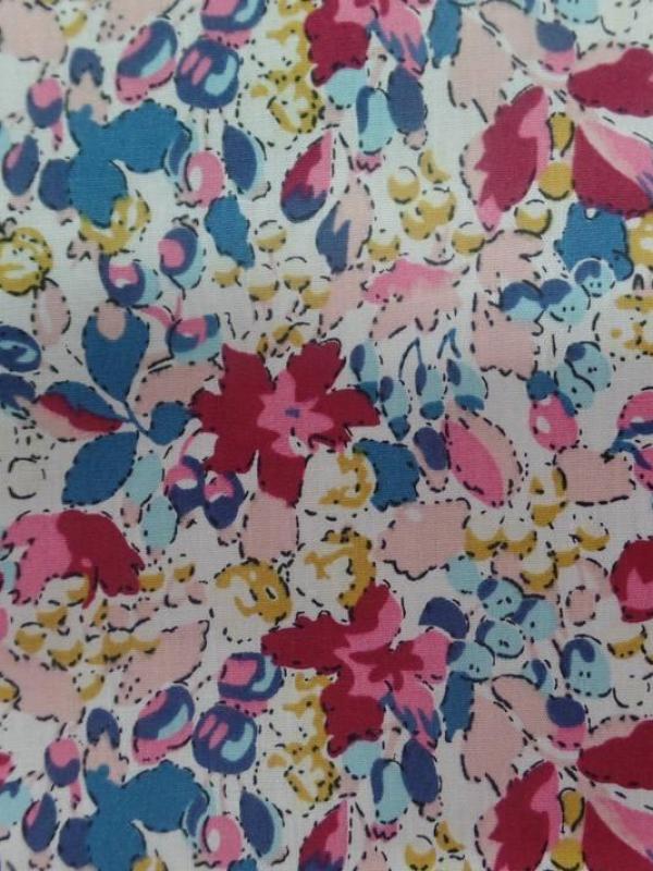 Popeline coton blanche imprime liberty fleurs bordeaux bleu jaune7