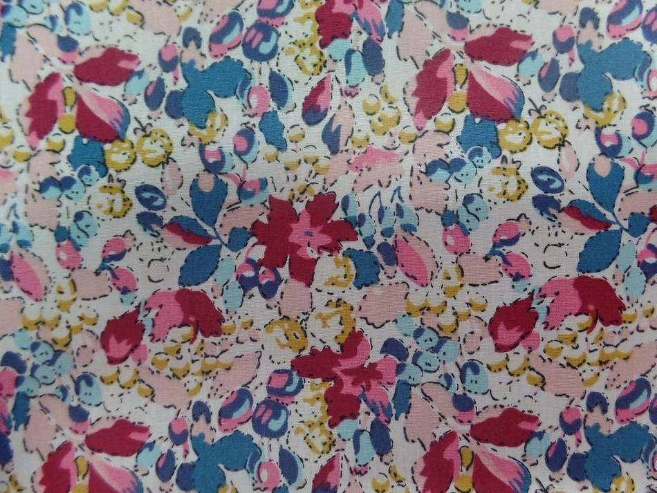 Popeline coton blanche imprime liberty fleurs bordeaux bleu jaune7