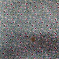 popeline coton bleu imprimé liberty fleurs blanche,jaune et rouge