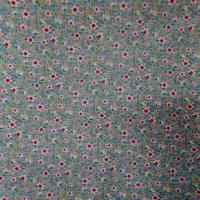 popeline coton bleu imprimé liberty fleurs blanche,jaune et rouge